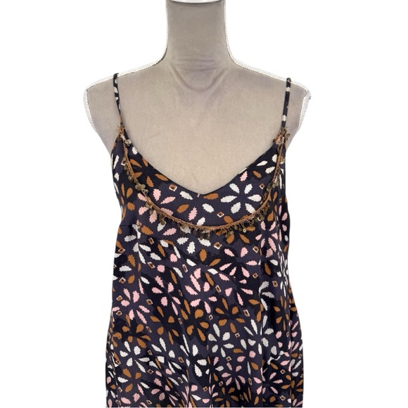 Free People Boho Asymmetrical Slip Dress Floral Print Tassel Festival Medium - Picture 4 of 7